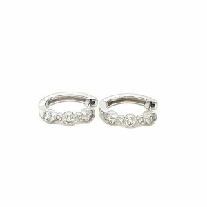 14k White Gold Huggies Earrings with 10 Round Diamonds